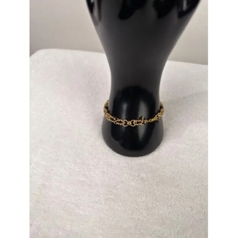 Gold Tone Woven Chain Ring with Crystal Accents Size 7.25 Boho Dainty Band